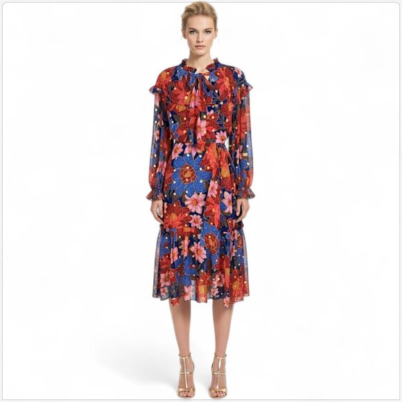 FARM Rio Dresses & Skirts - Farm Rio Navy Garden Lenzing Ecovero Viscose Midi Dress Blue Floral NWT New XL